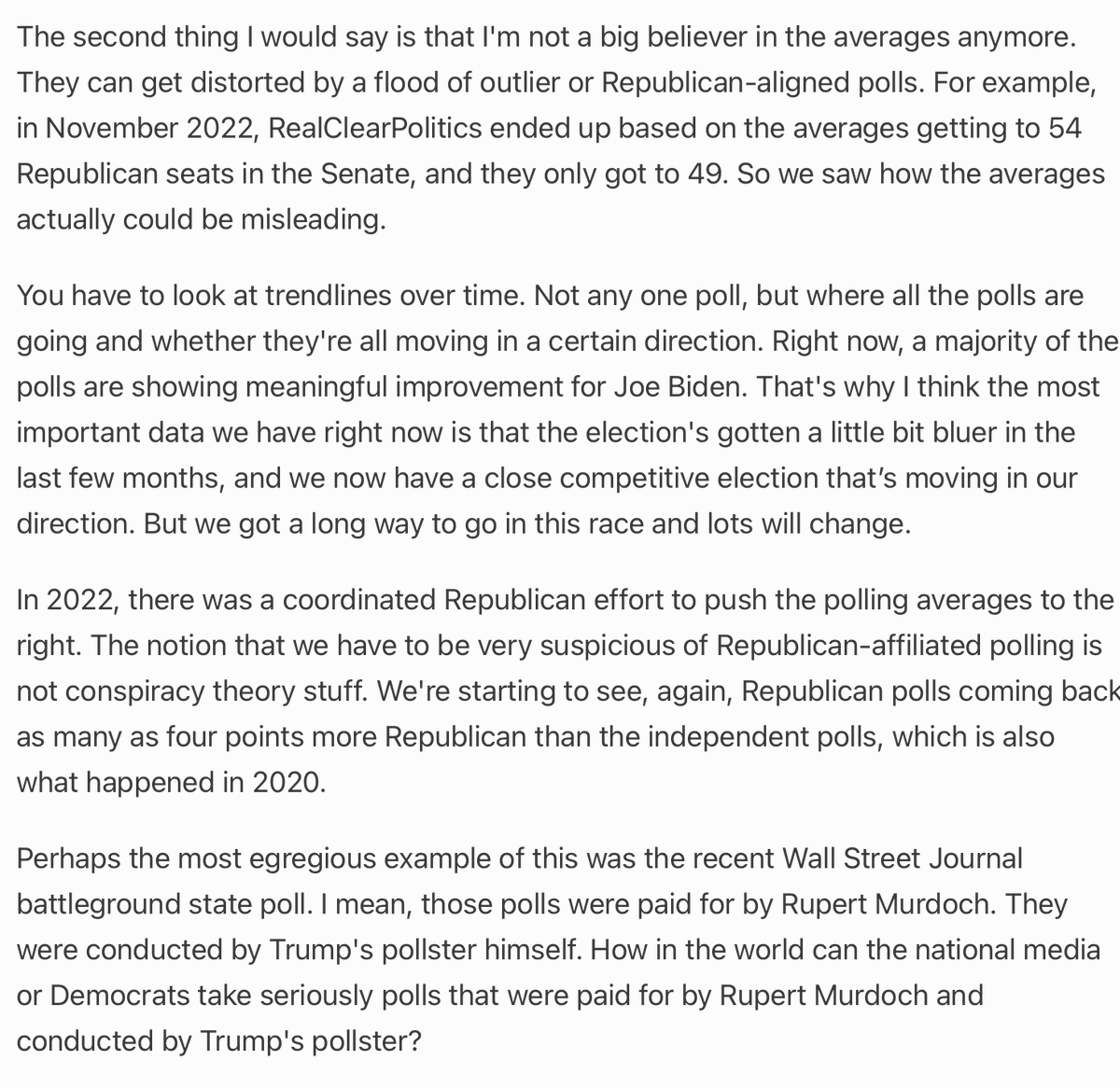 What @simonwdc says here about the state of polling is critically important. A good many of us have railed about the quality of recent polls and poll averages. We saw indicators, such as improper weighting across demographics, that drove flawed outcomes. Here's why: