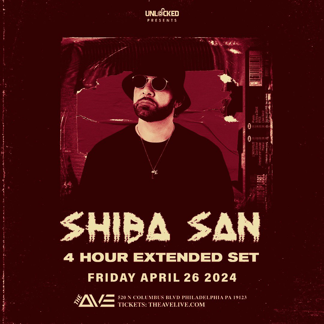 SHOW UPDATE 🚨 Shiba San will be doing an epic 4 HOUR Extended Set this Friday, April 26th at #TheAve for a night you can’t miss - Tickets on sale now at TheAveLive.com