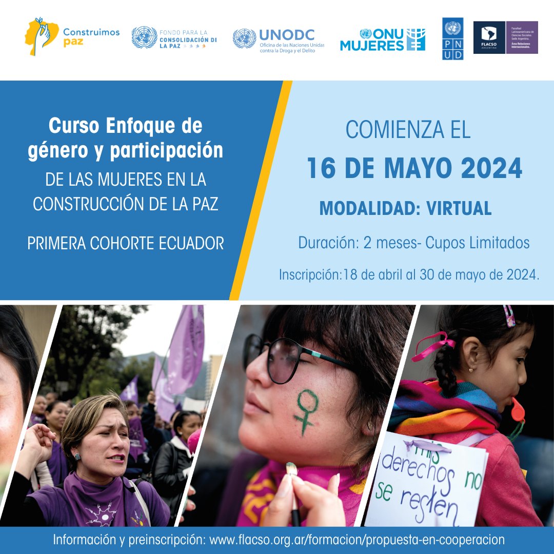 📢¡Atención! ✨ No pierdas la oportunidad de participar en el curso 'Enfoque de género y participación de las mujeres en la construcción de paz'. ¡Es gratuito y con certificación de ONU Mujeres-FLACSO Argentina! 📚🌟 ¡Preinscríbete ya! 📝 unwo.men/gTpf50RmxB4