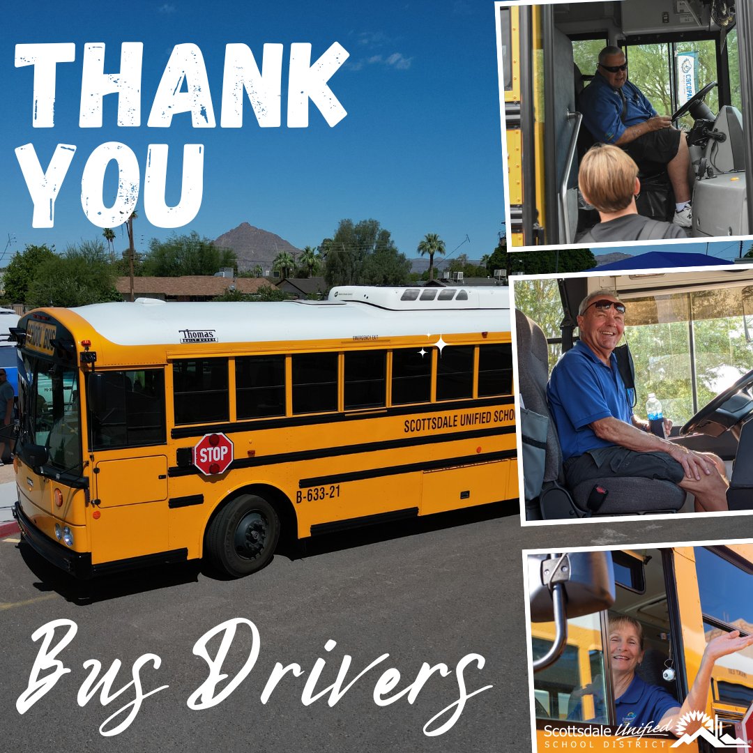 Happy School Bus Driver Appreciation Day! We extend our heartfelt thanks to all the incredible school bus drivers and transportation staff at Scottsdale Unified School District. Thank you for your commitment to safety and for being the friendly faces our students see each day.