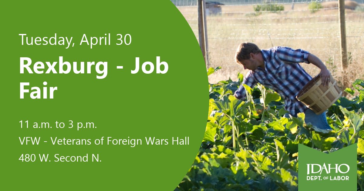 Rexburg residents are invited to an Idaho Department of Labor job fair taking place on Tuesday, April 30 from 11 a.m. to 3 p.m. Positions employers are looking to fill include laborers, home health care workers, cashiers and more.
idahoworks.gov/events