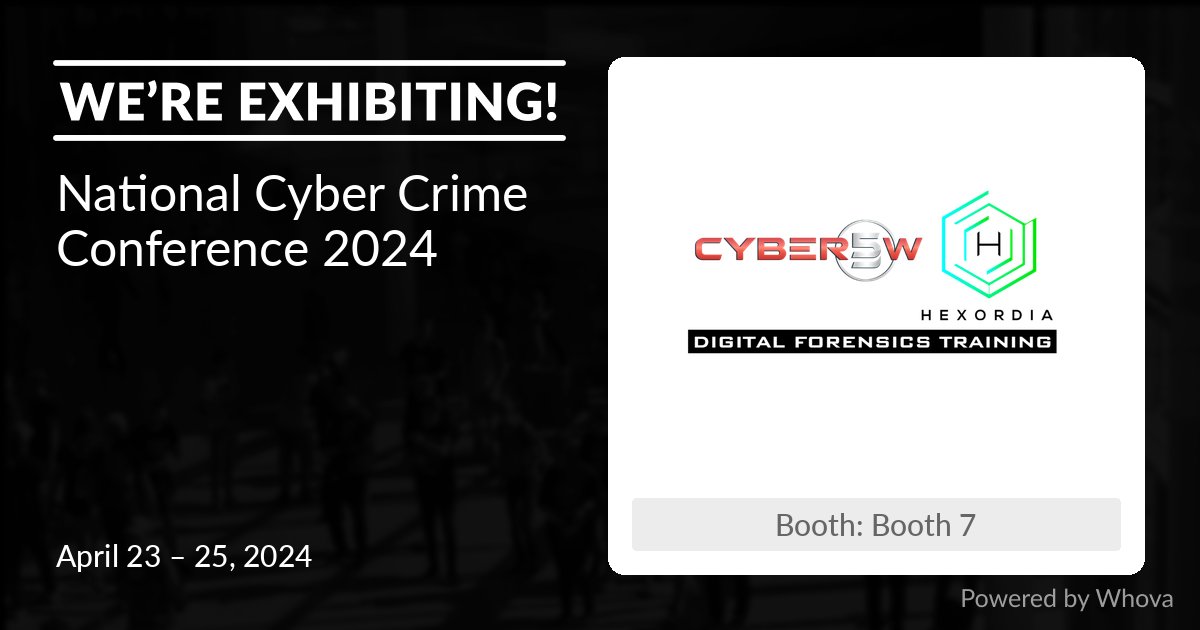 Don't forget to drop by our booth number 7 and grab some swags... Ensure to participate in our workshops where you'll be doing labs by hand.. cyber5w.com/events.html #C5W #CCDFA #MalwareAnalysis #DFIR #NCCC2024