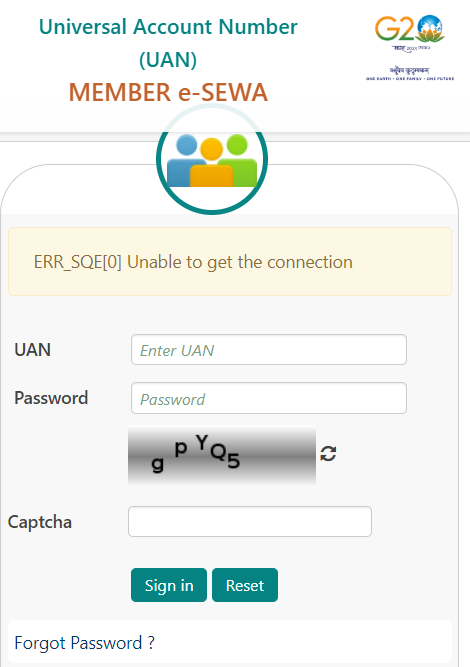 sshekar84's tweet photo. @socialepfo - Why is your login page always showing error?

ERR_SQE[0]- Unable to get Connection?

#epfo #loginissue #websitenotworking https://t.co/e24Avso12W