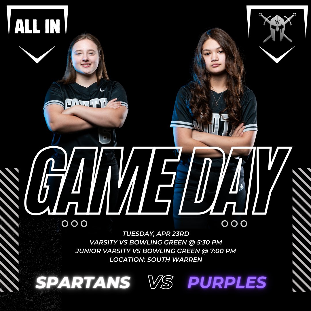 SPARTANS will host Bowling Green tonight in a district V/JV game starting @ 5:30pm. ⚔️🖤🥎 LET’S GO SOUTH! 🥎🖤⚔️ #allin