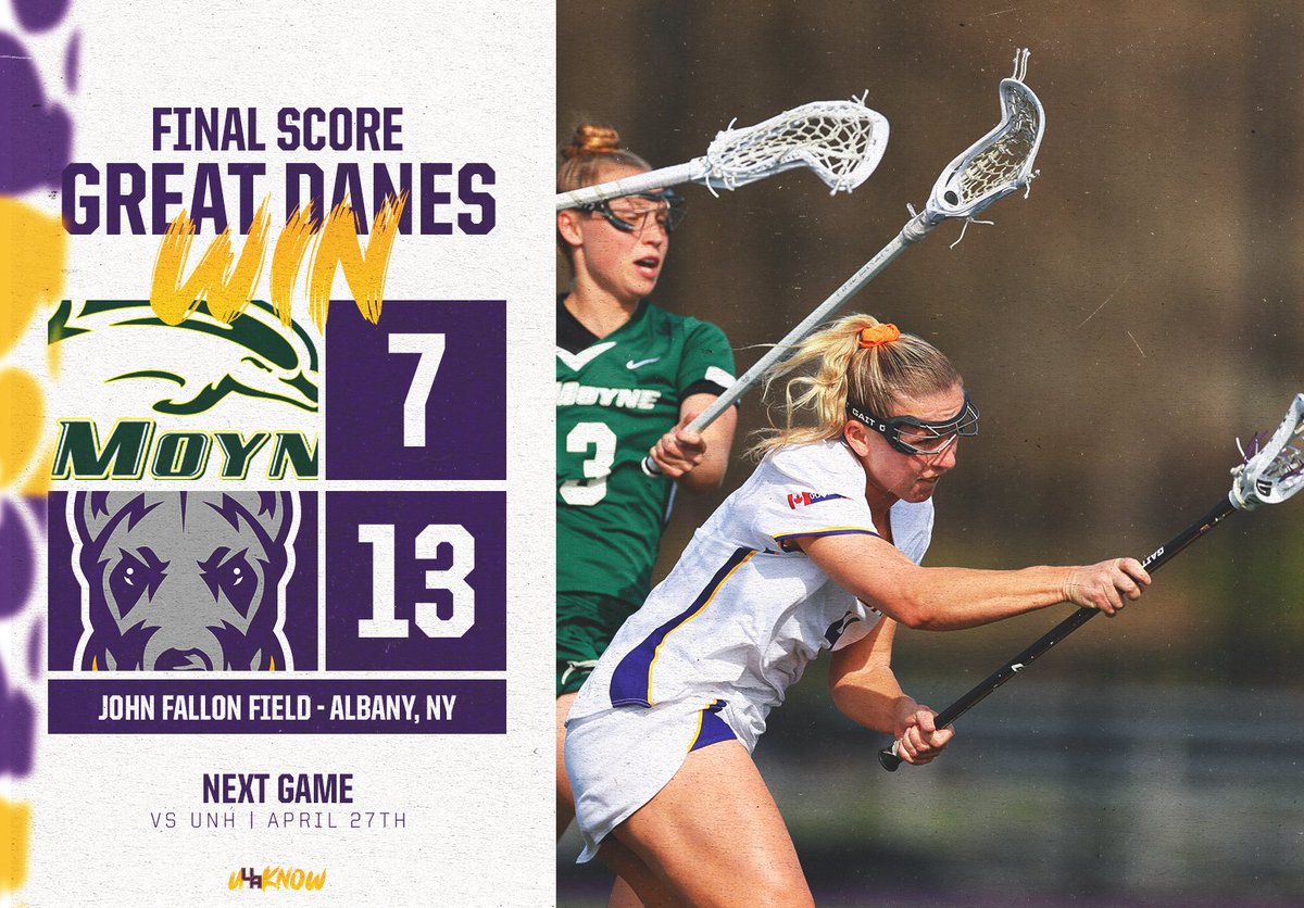 GREAT DANES WIN!!! After a tight first half the Great Danes fought back to take an astounding lead over the Dolphins! Maloney, Dineen, and Weaver all finished with a hat trick on the day! #UAUKNOW // #AEWLAX
