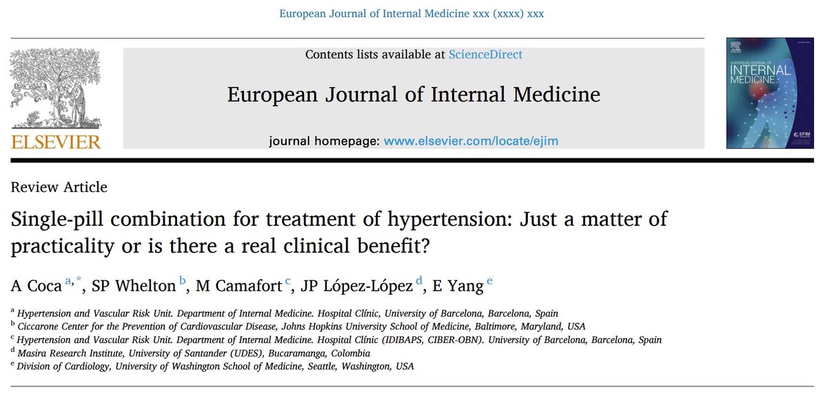 Happy to share our review on single pill combination therapy for treatment of hypertension #antoniococa #miguelcamafort @JosePatricioLop @seamuswhelton @UWCardiology @CiccaroneCenter @DaichiShimbo @spjuraschek @EJIM_journal sciencedirect.com/science/articl…