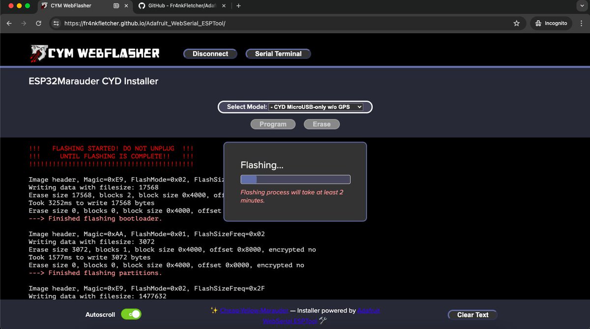 Updated the #ESP32Marauder CYD webflasher. 

Live now at: fr4nkfletcher.github.io/Adafruit_WebSe… 

I hope you like it #esp32 #adafruit #infosec