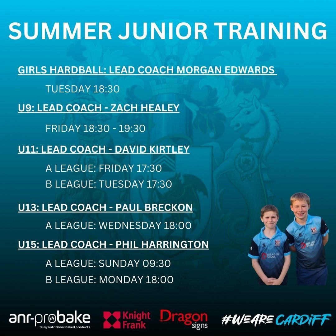 🚨Junior Training🚨 

All training times have now been uploaded to SPOND. If you have any queries please get in touch.  Trainings start from this Friday 🤩🏏 

#WeAreCardiff #CardiffCC