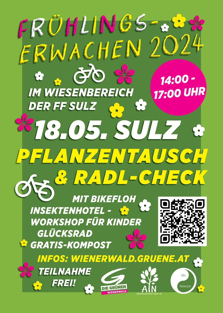 wienerwaldgruen's tweet photo. 🙌 Der neue Termin steht! 👇
—
#FRÜHLINGSERWACHEN 2024 mit #Pflanzentausch und #RadlCheck!
—
📅 18.05.2024
📍 Wiesenbereich der FF Sulz
🕑 Pflanzentausch und Kinder-Workshop, sowie Gratis Radl-Check: 14:00 - 17:00 Uhr
—
Detaillierte Infos:
👉 https://t.co/nfc8ULO86H https://t.co/4wC6rLg0LI