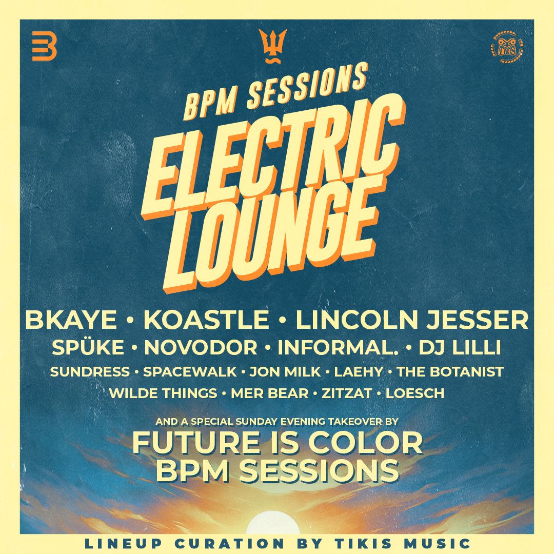 Introducing BPM Sessions Electric Lounge 🕺 This years lineup brings high energy and groovy disco flow. Stop by at any point of the day to get your bassline fix, and dance underneath the disco balls 🪩 Tickets still available. See you on the dance floor.