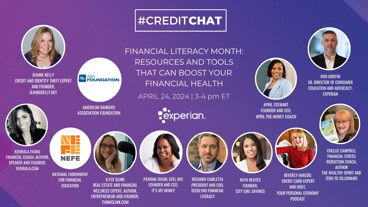 It’s going down tomorrow. Check out the host of financial experts for @Experian_US next #CreditChat during Financial Literacy Month on Resources and Tools that can Boost Your Financial Health. Yes, your girl is in the line up.