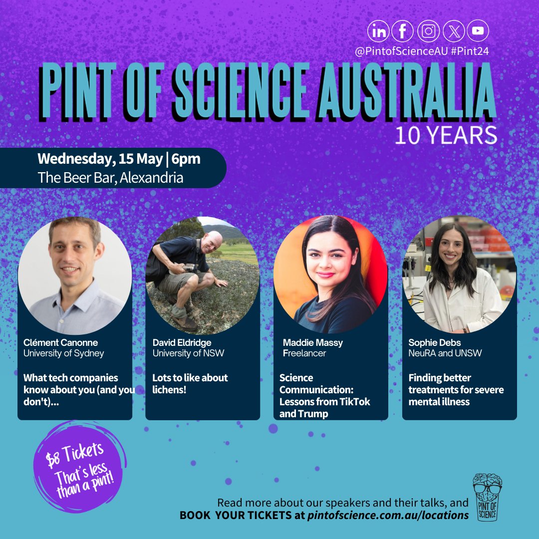 Sophie Debs (@debs_sophie) on Twitter photo Join me, and some other passionate Scientists on the 15 May as we share our research with the community for the annual <a href="/pintofscienceAU/">Pint of Science AU</a> 2024 event! Join me, and some other passionate Scientists on the 15 May as we share our research with the community for the annual <a href="/pintofscienceAU/">Pint of Science AU</a> 2024 event!
