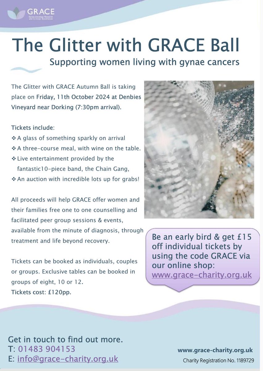 Big shoutout to GRACE  charity for their incredible work supporting women with gynaecological cancers. Just penciled the event in my calendar! @grace_women @RoyalSurrey @ChristinaUwins