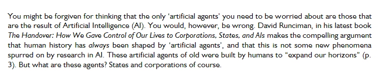 F_tollon's tweet photo. My book review of 'The Handover' by David Runciman is now out in @robonomicsj 
The book will be of interest to those interested and embedded in the current AI ecosystem, but would also serve non-experts equally well.

https://t.co/Y2O9q8l5V3 https://t.co/yKnpqmV53k