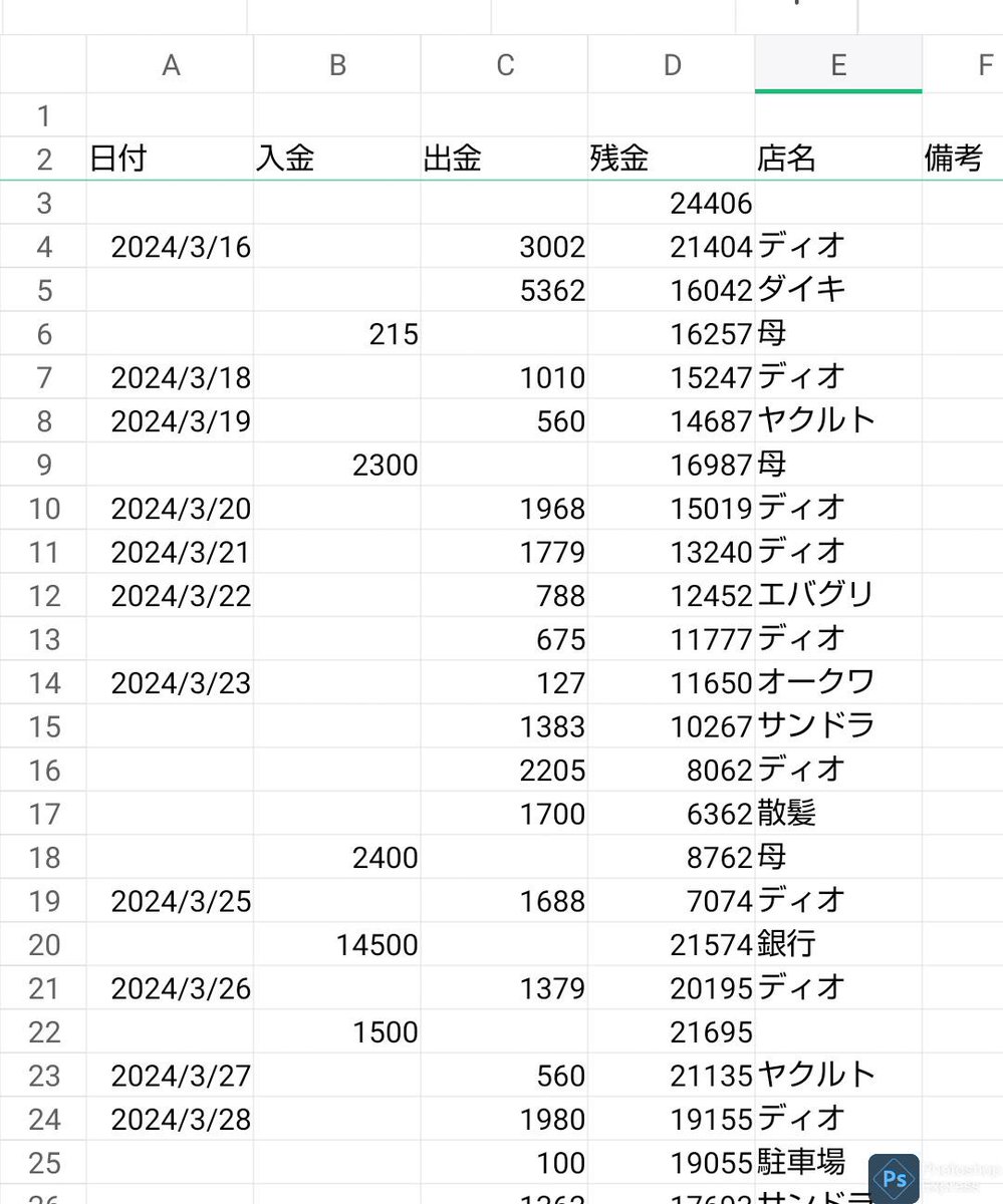 #警備員 #家計簿 #公休
朝から家計簿見てます。
僕の家計簿はスマホのWPSOfficeで、日付とレシートの金額とお店の名前を入力するだけ。
家計簿と言うより小遣帳みたいな？
銀行引落しは家のPCで管理。
MicrosoftOffice持ってない…。
お高いんでしょ？