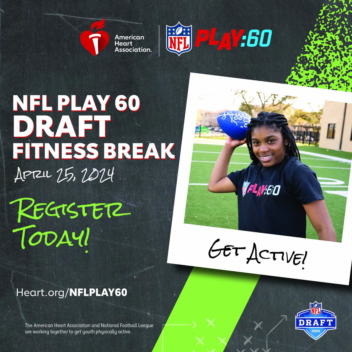 Educators! We’re teaming up with the @NFL for a FREE NFL PLAY 60 Draft Fitness Break featuring ways to move more w/ special guests. Register your students today at spr.ly/6013wcrU3 #PLAY60 🏈💪