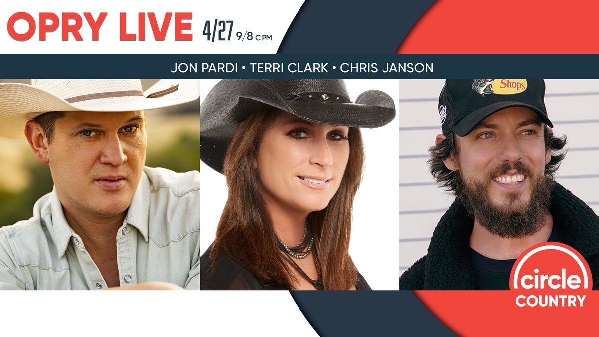 Get ready for some ‘Good Vibes’ tonight on #OpryLive! Tune in for the premiere featuring performances by @TerriClarkMusic, @janson_chris, and @JonPardi at 9/8c pm! 🤠🎶 Watch on Circle Country, stream on Circle All Access’ Facebook and YouTube, or tune in on the Circle Now app.