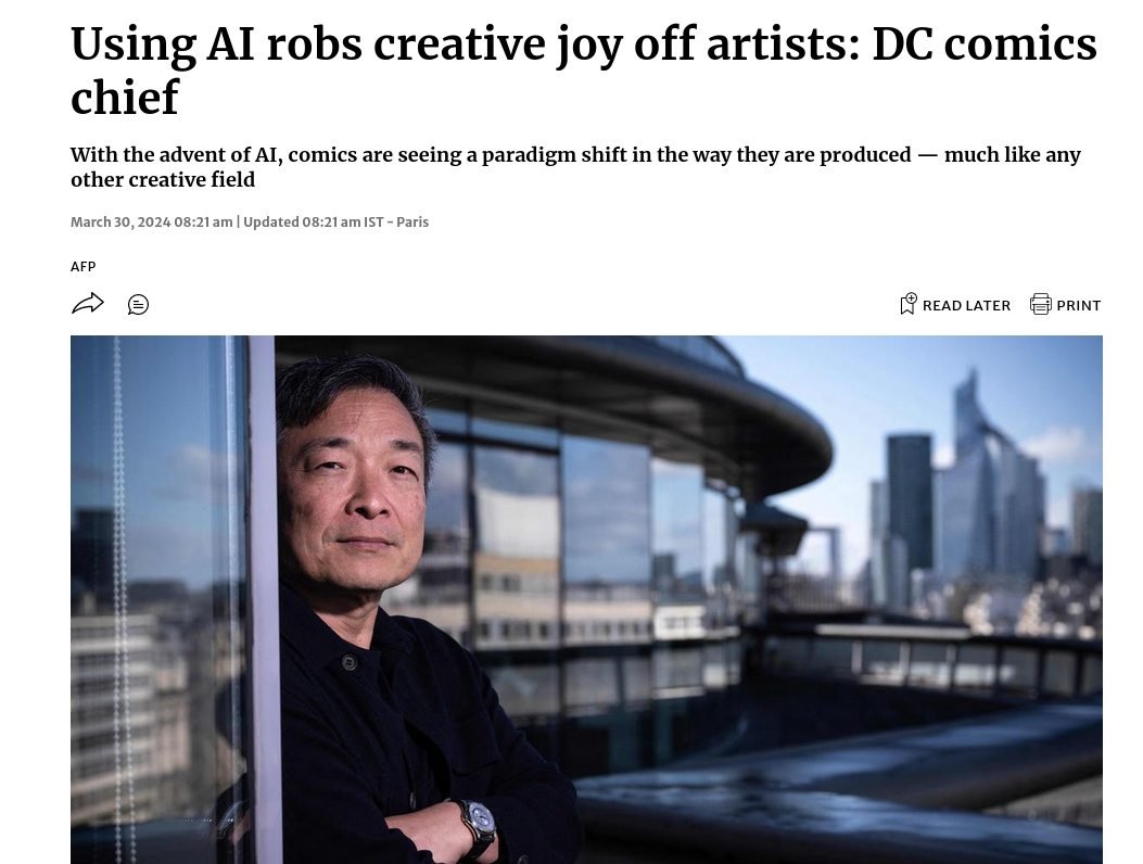 "But even if it were accepted and someone were going to pay me to use an AI engine to create work, I just wouldn't do it.

I don't create art just so I can have something to get paid for."

-Jim Fucking Lee