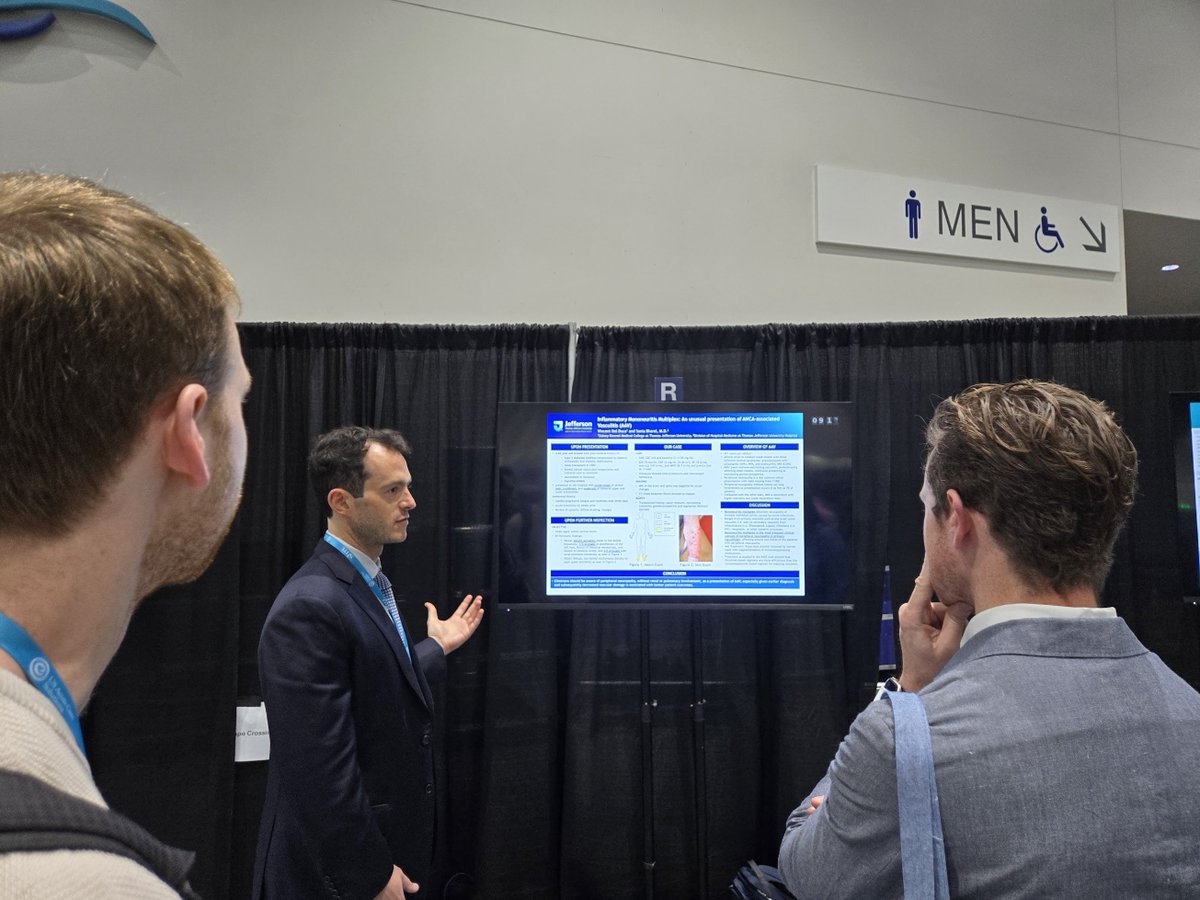 Sunday morning <a href="/TJUHospital/">Jefferson Health</a> Med @ #SHMConverge24 continued with a fascinating Dr. Barel and Vincent Del Duca case report on inflammatory mononeuritis multiplex AAV presentation. Wild! Love the <a href="/JeffersonUniv/">Thomas Jefferson University</a> SKMC involvement with the division! 🧵...