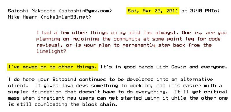 Exactly 13 years ago, #Satoshi Nakamoto left his last message before disappearing forever