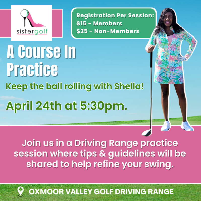 Keep the ball rolling with Shella!
Don't miss the chance to put what you've learned into practice. Join me this week for this opportunity to brush up on those rusty swings. 

Learn more: sistergolfonline.com/portfolio/a-co…

#sistergolf #sistergolfmotivation #womeningolf