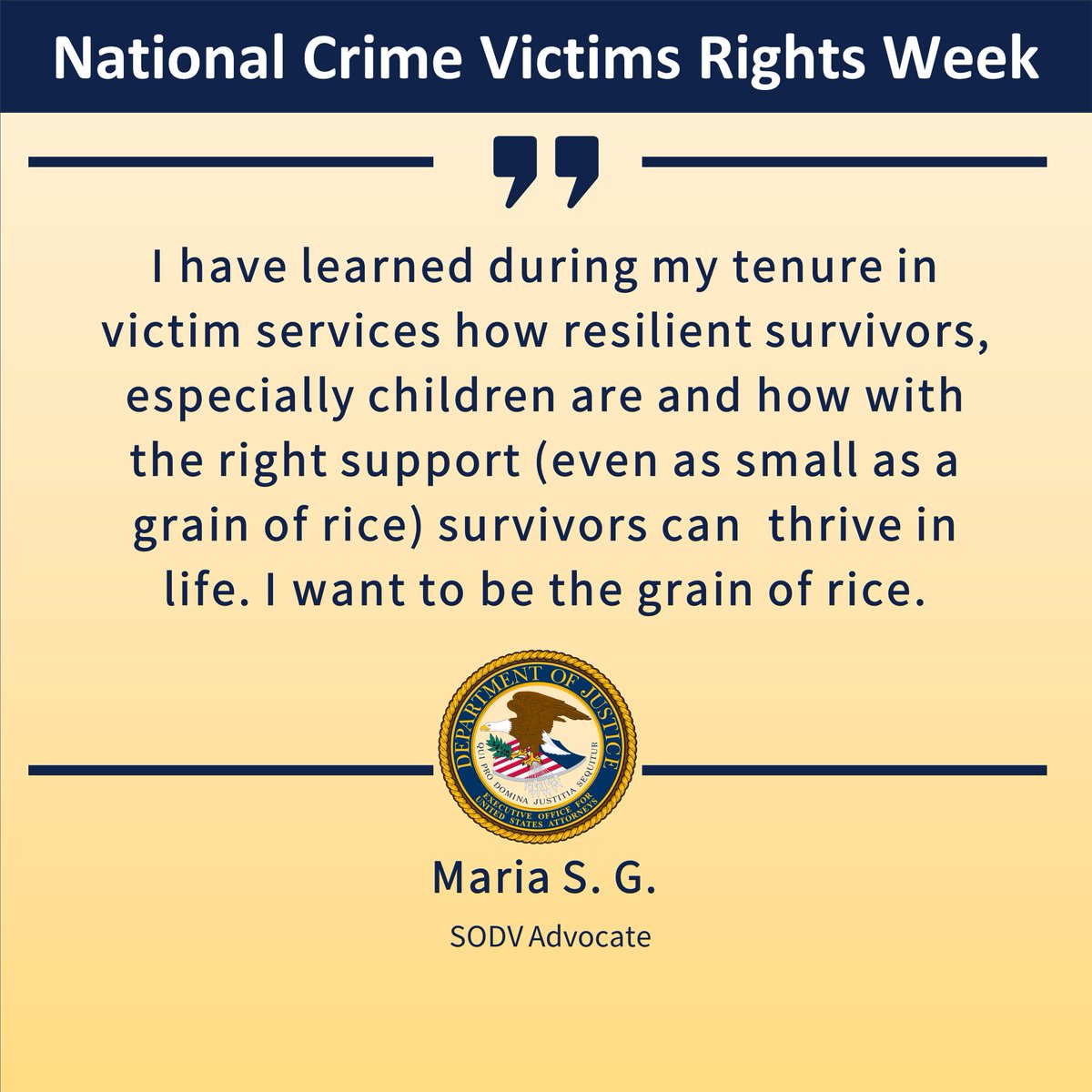Hear what our SODV Advocate Maria has to say about supporting survivors! #NCVRW2024 #SupportVictims
