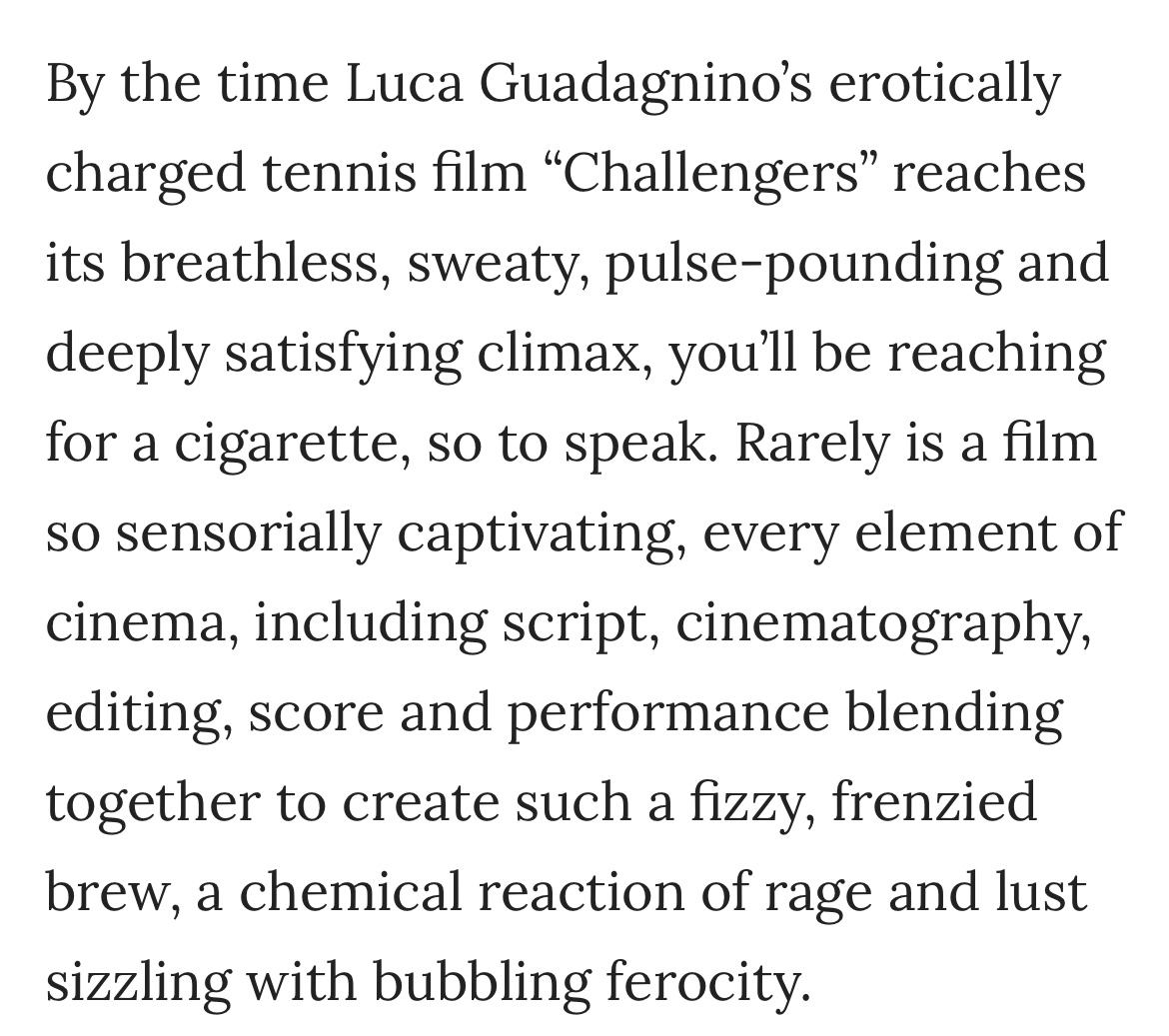 Got a little worked up writing about CHALLENGERS (perfect movie) gazettextra.com/entertainment/…