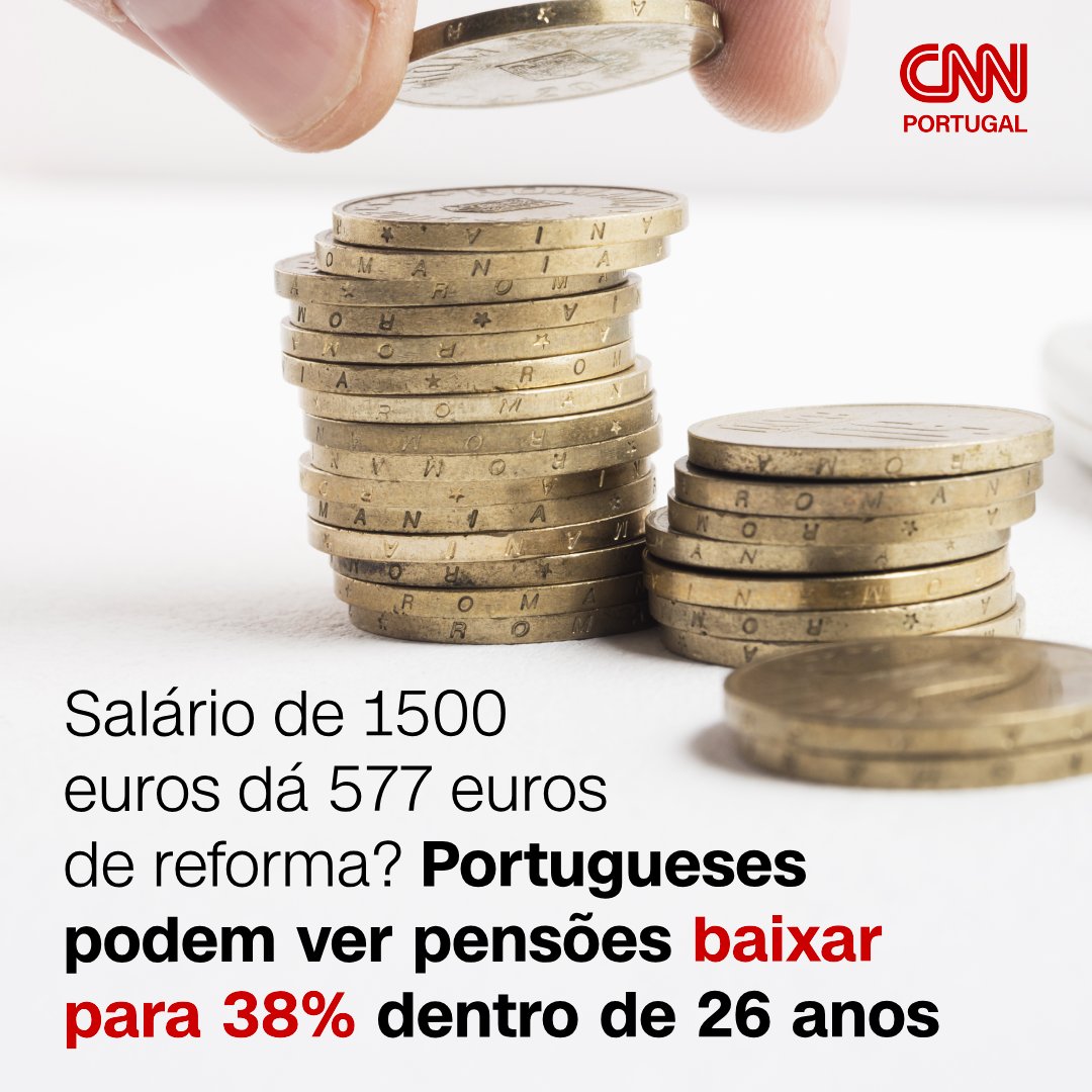 cnnportugal's tweet photo. A Comissão Europeia apresenta um cenário preocupante para os futuros pensionistas. A reforma média dos portugueses deverá passar de um valor equivalente a 69,4% do último salário em 2022 para 38,5% do último ordenado em 2050. https://t.co/PQyicV9WyX