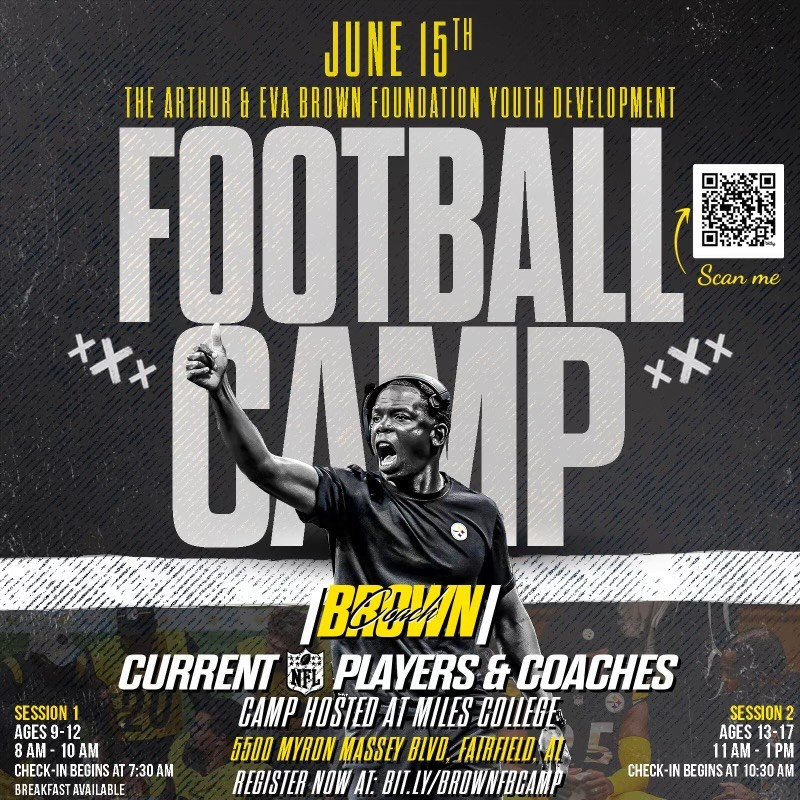 A Youth Development Camp for BCS athletes & coaches led by Pittsburgh Steelers' Defensive Backs Coach @CoachGradyBrown starts in June. Brown is a graduate of @Wenonah_Sports & Alabama A&M University. Only 200 slots for athletes &100 slots for coaches. docs.google.com/forms/d/e/1FAI…