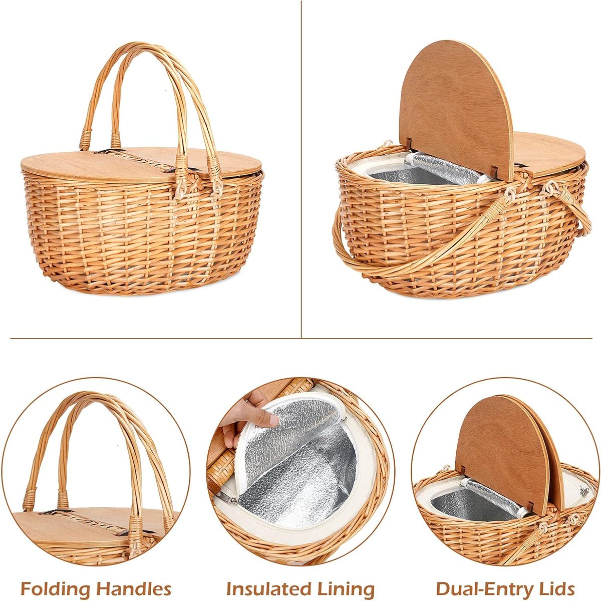 amzn.to/3Uwbaht via @amazon #affiliate #NationalPicnicDay Wicker Picnic Basket with Cooler, Wooden Split Lid Picnic Basket, Vintage-Style Wicker Picnic Hamper with Folding Woven Handle for Picnic, Camping, Outdoor, Valentine Day, Thanks Giving, Birthday