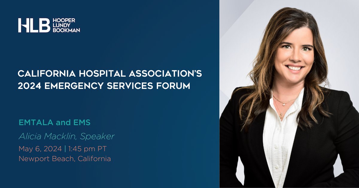 Alicia Macklin is speaking at California Hospital Association's 2024 Emergency Services Forum on May 6, 2024
Details here: bit.ly/44ktAGo

#healthlaw #emtala