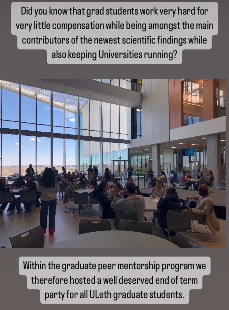 FladeLinda's tweet photo. Glad to be part of the Graduate Peer Mentorship Program at @uLethbridge where we support positive change towards a well connected and supported grad student community.  

72 students attended the event and got a chance to relax, eat, and meet peers - a deserved little break. https://t.co/5RDg5sAdei