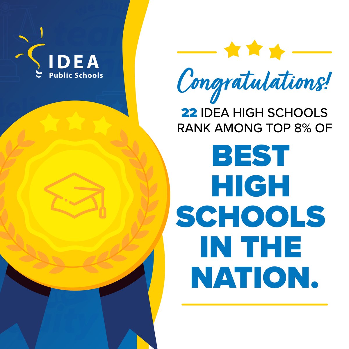 22 IDEA high schools were ranked among the nation's top 8% of high schools by @usnews! 🎉​ This marks IDEA’s 16th consecutive year on the list, showcasing the dedication of our Team & Family. 🎓 Congratulations! #IDEAProud Read more: ideaps.org/USNWR2024