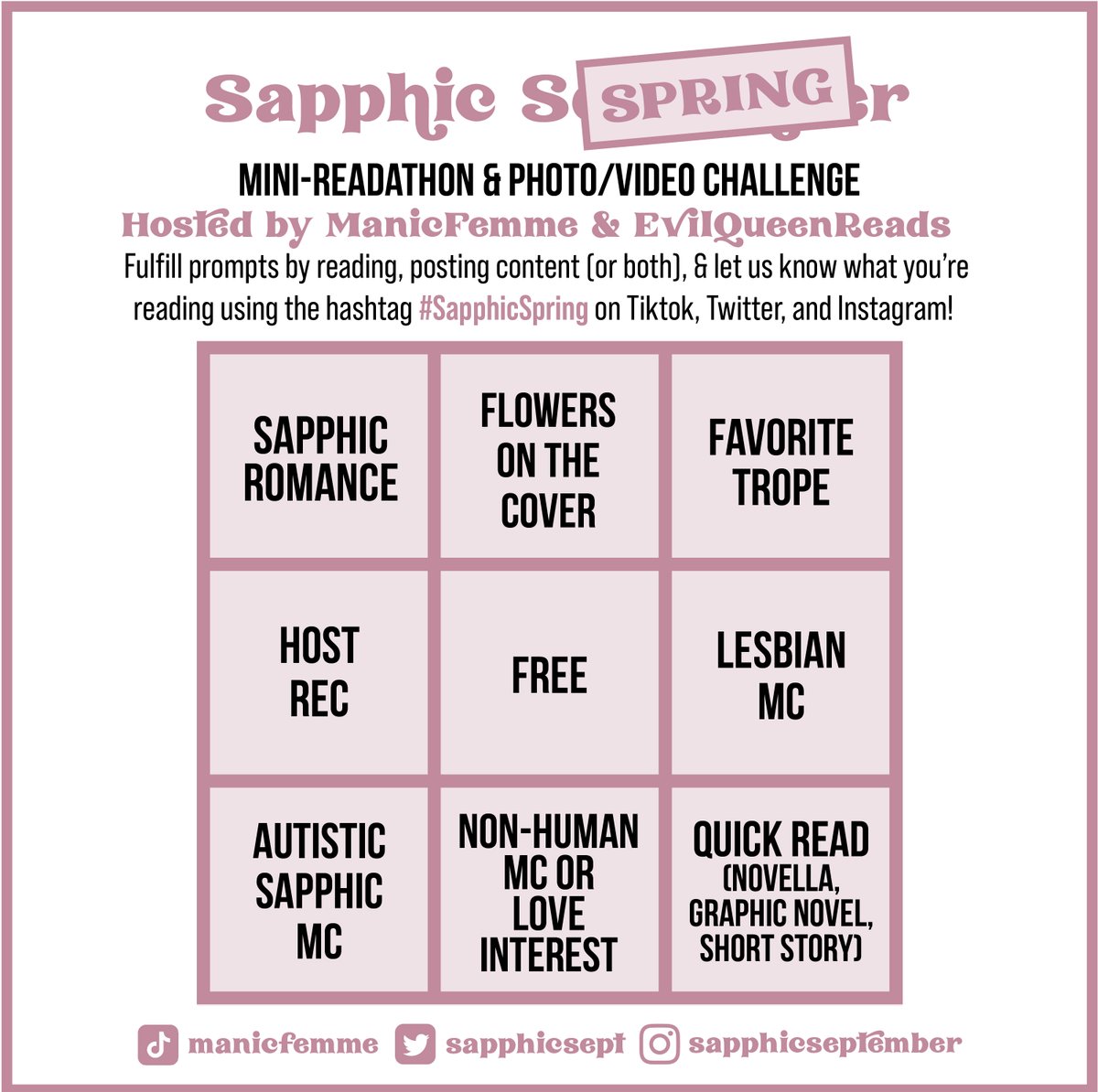 manic_femme's tweet photo. My final #SapphicSpring bingo card! https://t.co/ZsW6xoTgiT