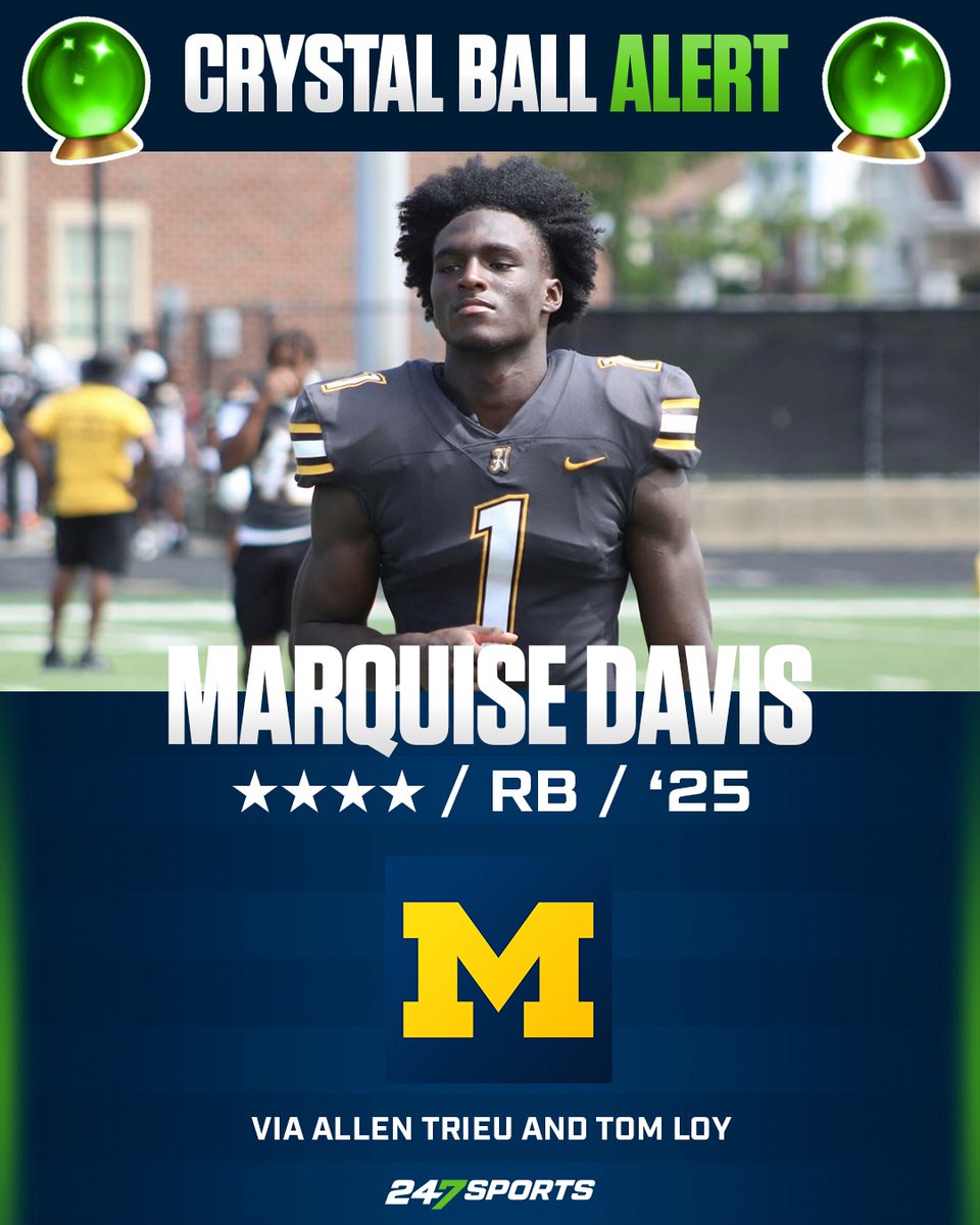 New #247Sports Crystal Ball prediction in favor of #Michigan from myself and @AllenTrieu. We're on the Wolverines for four-star running back Marquise Davis: 247sports.com/college/michig… @247Sports