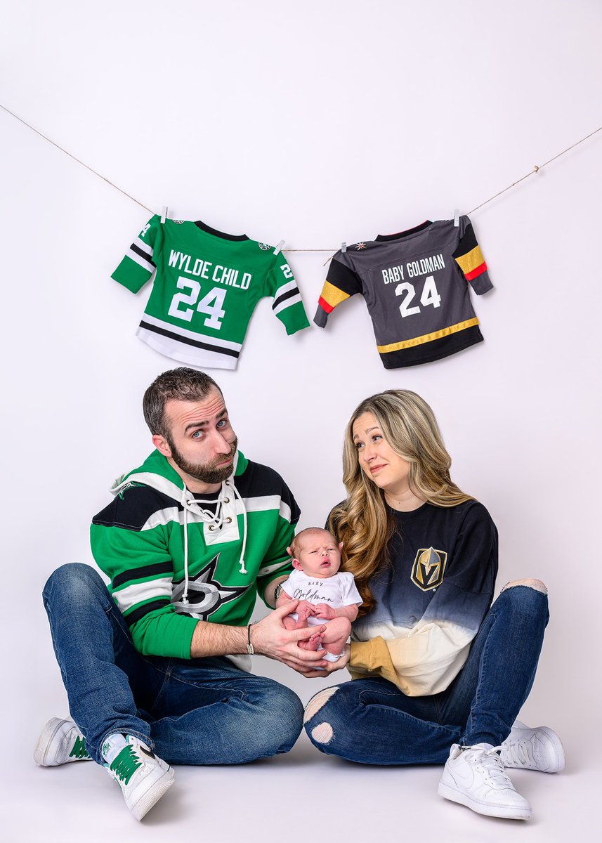 JerseyGoldman's tweet photo. NHL Playoffs have now created a tug of war between Taylor and I when it comes to the #WyldeChild…
Dad says she’s a Stars fan… born here, raised here 💚
Mom thinks there’s a chance she’s an Vegas fan… 🎰
Only time will tell… #NHLPlayoffs 🥅 🏒
#TexasHockey
#PlAIoffs24 https://t.co/VT5rXsEMrE