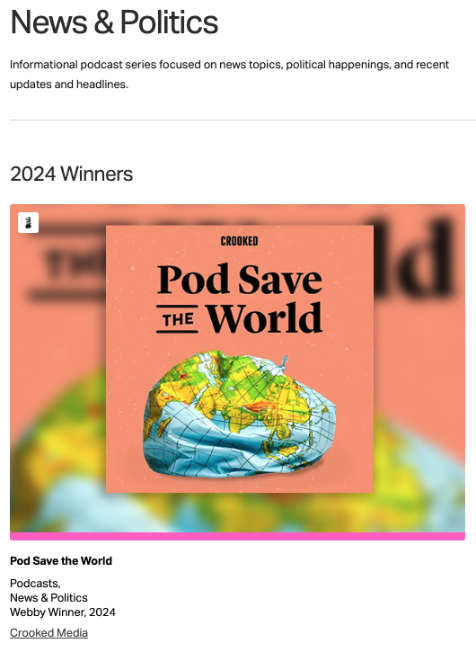 Thanks to everyone who listens to a podcast about geopolitics and voted for this @TheWebbyAwards - we truly appreciate you worldos and getting to talk to you every week.