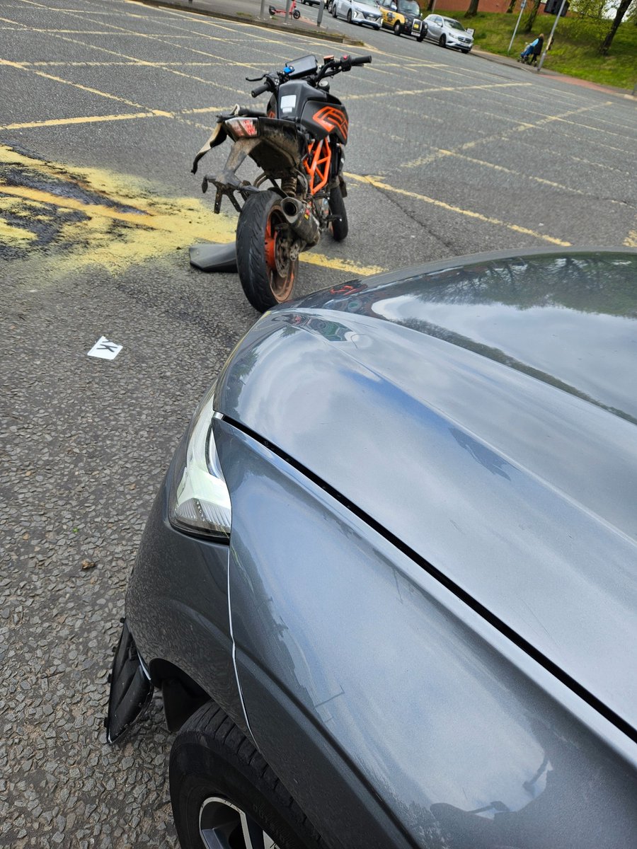 #Stolen motorcycle seen driving in a dangerous manner, then passed an unmarked police vehicle and contravened a red light. Contact was made with the motorcycle at slow speed and both rider and pillion were arrested for a number of offences.