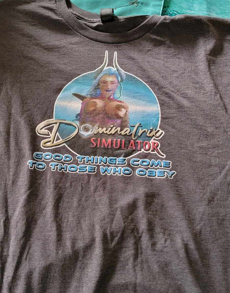 DominatrixSim's tweet photo. Our first DomSim shirt design has been created and we're excited to get feedback.

This one was showcased at @PDXKinkFest last month!

Like the message if this shirt calls to you! Leave a comment if you'd like to see something different. https://t.co/cl2Qnpxn5u