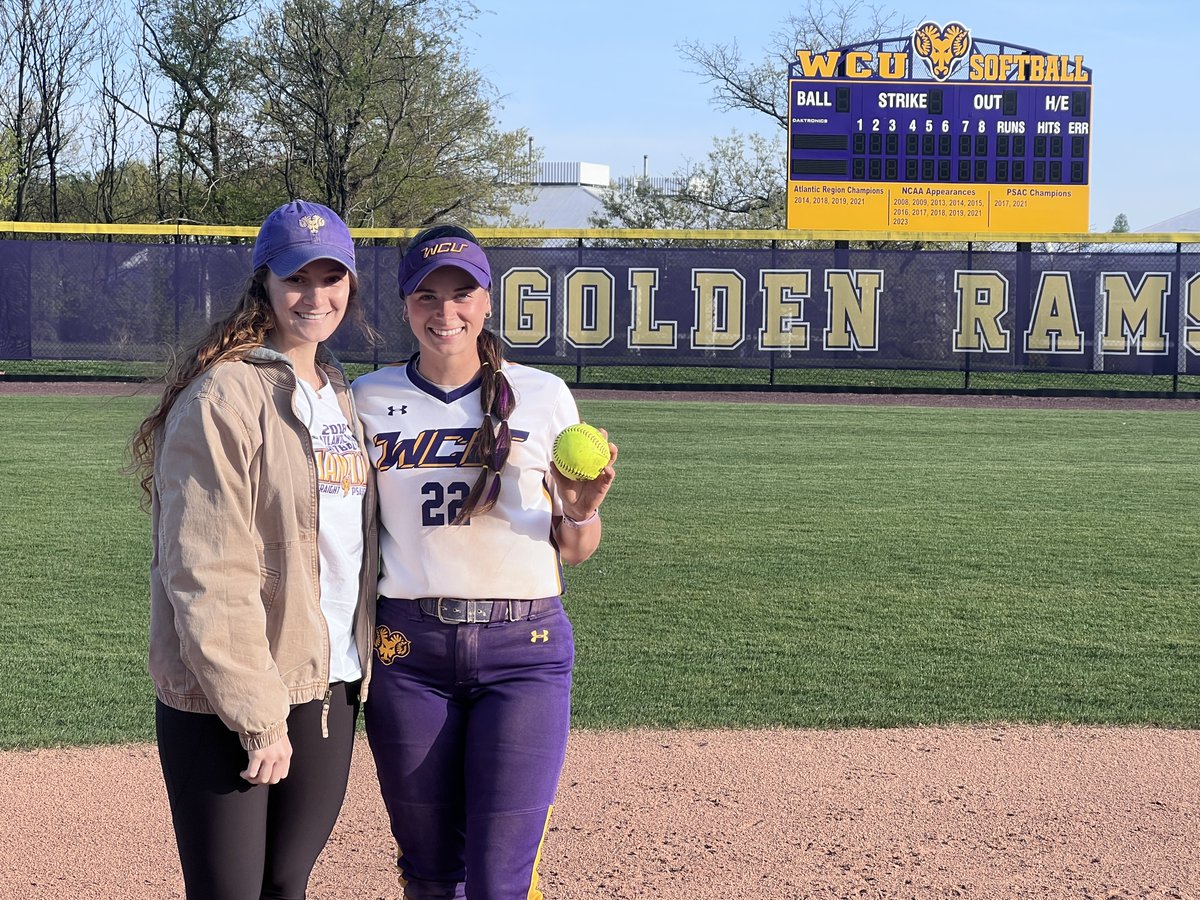 WCUAthletics's tweet photo. Two of the best to ever do it... The previous WCU Softball/PSAC career-hits record holder Bri Garber was on hand at today's doubleheader to help Madison Melvin and the Golden Rams celebrate the new WCU/PSAC Career-hit record holder as Melvin ended the sweep with 322 career hits! https://t.co/X11PwithRn