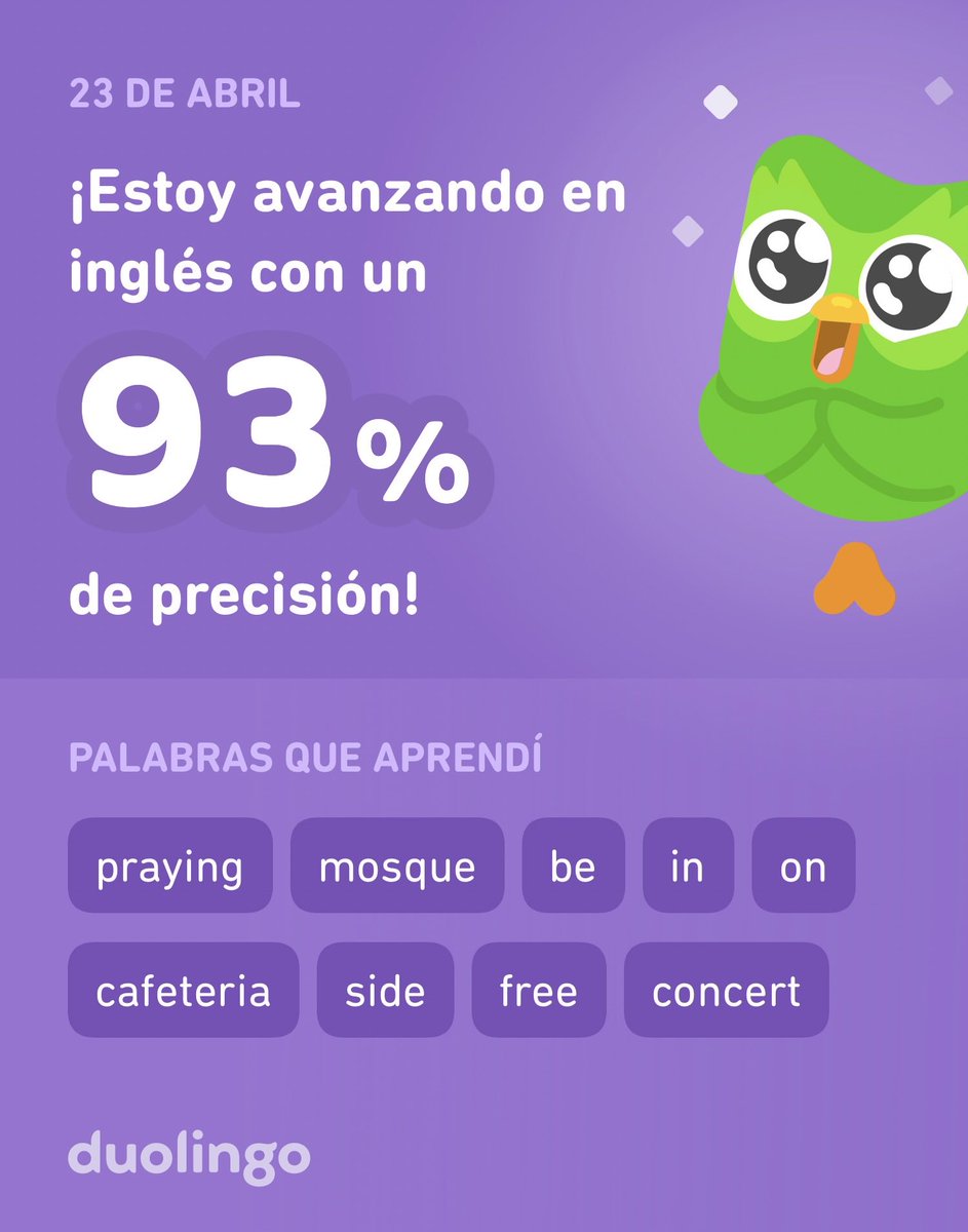 santaclara71's tweet photo. ¡Estoy aprendiendo inglés en Duolingo! Es gratis, divertido y efectivo. https://t.co/QwF4zmJoAG