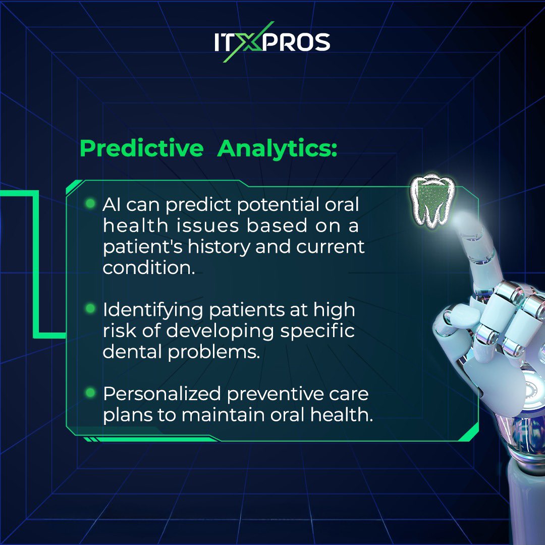 Imagine AI helping dentists diagnose issues earlier and predict potential problems. Slide through to see how Artificial Intelligence is revolutionizing the dental world!

#ITXPROS #implantplanning #surgicalguides #guidedsurgery #dentalimplants #implantsurgery #digitaldentistry