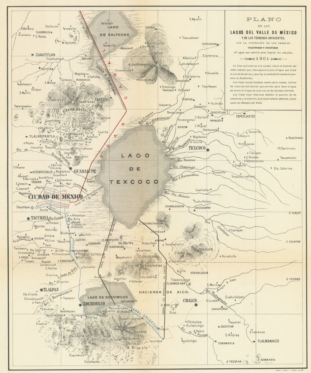 mapoteca_mx's tweet photo. Plano de los lagos del Valle de México en 1901 y las obras de desagüe que se planeaban.

Incluye información de los canales colectores y eyectores de agua.

#mapa #CDMX https://t.co/JfcIglrPX2
