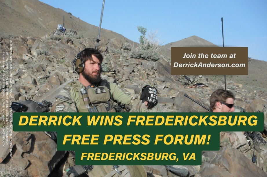 BIG WIN in Fredericksburg tonight! Thanks to the @fxbgfreepress for hosting and to all the voters who showed up.

Tonight, I talked about securing the border, making life more affordable, and making sure the people of #VA07 have a local guy's voice in Washington.

Join our team