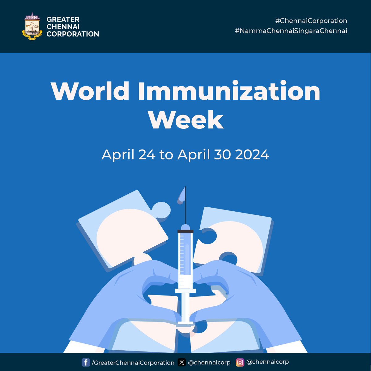 Hey #Chennai, In this week of World Immunisation, #GCC wants to remind you not to miss vaccination doses for your children. Let's raise awareness and work together for a healthier #Chennai! #ChennaiCorporation #HeretoServe