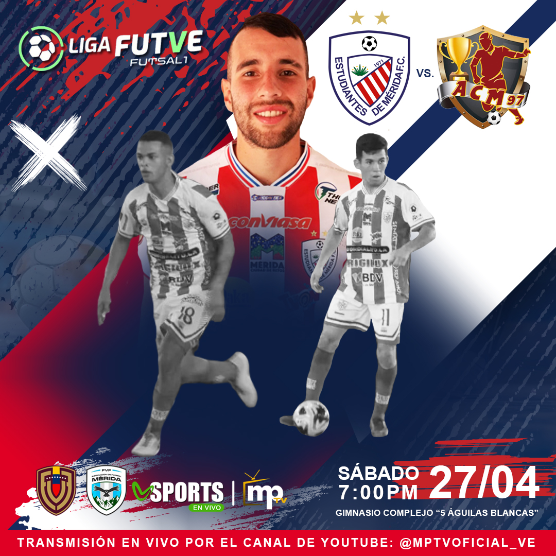 mptvoficial's tweet photo. 🏆¡Continua La Liga!  Este sábado 27/04  jornada 4📷 del Torneo Apertura 2024 de la #LigaFUTVEFutsal1.

@EstudiantesMEFC vs @acampeones97 

📷 Información del partido: 
 Sábado, 27 de Abril  
 Hora: 7:00pm
 Gimnasio Complejo "5 Águilas Blancas"
 YouTube: Mptvoficial_ve🏟️📺 https://t.co/tycbkaJnOH
