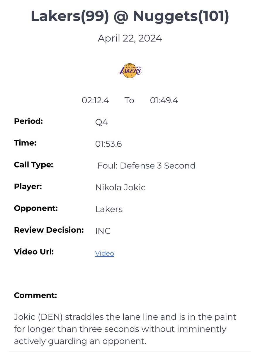 The NBA L2M report shows that the only missed call in the final two minutes was a Jokic 3-second violation. Thoughts?