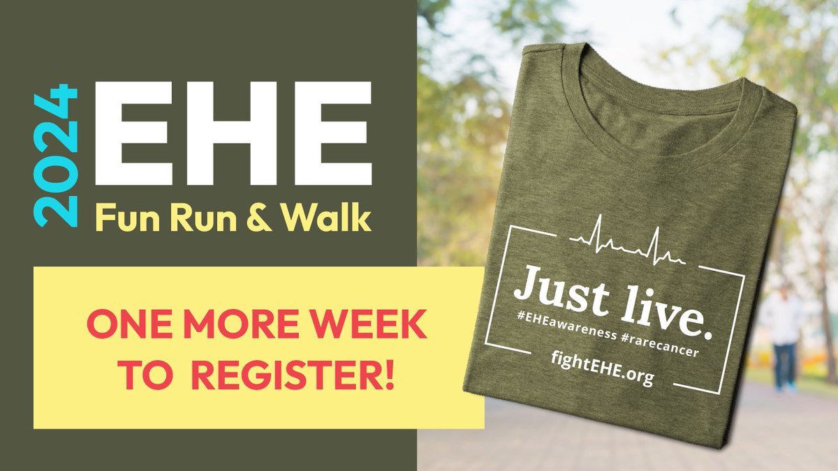 🏃‍♂️There is still time to register for the 2024 EHE Fun Run &amp; Walk! Registration is open for one more week, through April 30, 2024. T-shirts will be sent in May.

🔗 FightEHE.org/2024-fun-run/

#EHE #fightEHE #EHEfoundation #justlive #EHEcancer #EHEawareness #EHEawarenessmonth