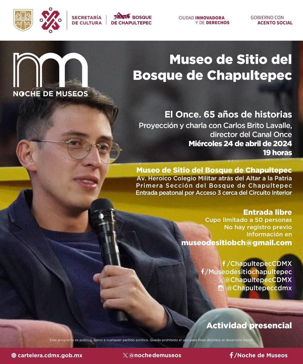 Carlos Brito (@carlosbritolav) on Twitter photo Mañana a las 19:00 estaré en el Museo de sitio del Bosque de Chapultepec <a href="/ChapultepecCDMX/">Bosque De Chapultepec</a> charlando con Ruth Gómez Monterrubio a propósito de los 65 años de <a href="/CanalOnceTV/">Canal Once</a>. Les invito a que nos acompañen para compartir sus anécdotas y saludarnos personalmente. Mañana a las 19:00 estaré en el Museo de sitio del Bosque de Chapultepec <a href="/ChapultepecCDMX/">Bosque De Chapultepec</a> charlando con Ruth Gómez Monterrubio a propósito de los 65 años de <a href="/CanalOnceTV/">Canal Once</a>. Les invito a que nos acompañen para compartir sus anécdotas y saludarnos personalmente.