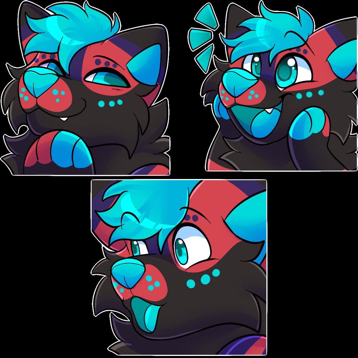 The last 3 sub Emotes for now! (I unlocked another slot so now there's 6. lol) Art by @EctoDrool twitch.tv/krebuu